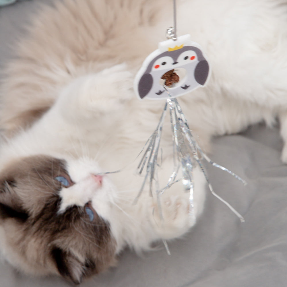 Grey Penguin Hanging Door with Elastic Swing & Catnip Ball Cat Toy