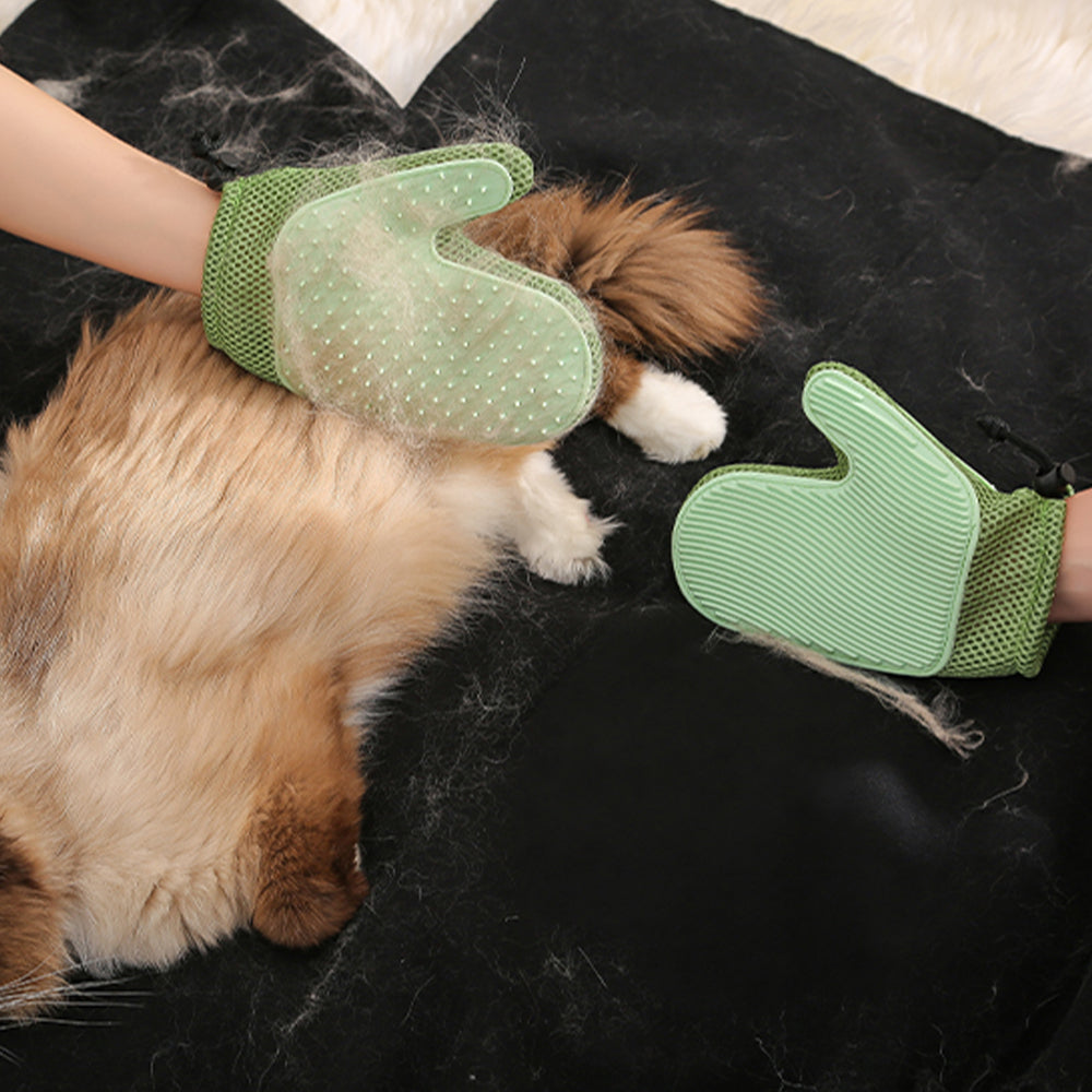 Double-sided Usable Green Hair Remover Pet Grooming Hand Gloves