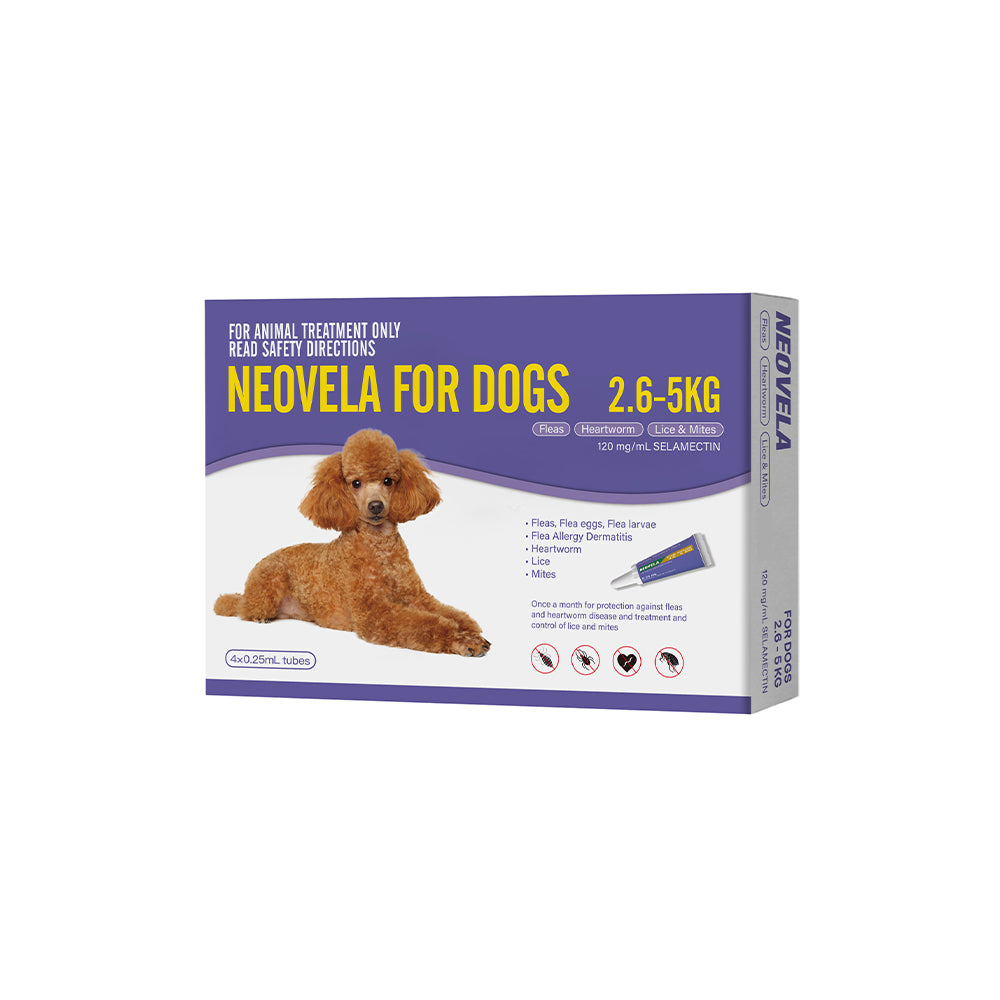NEOVELA Flea And Worming For Dogs 2.6-5kg 4x0.25mL Tubes Purple