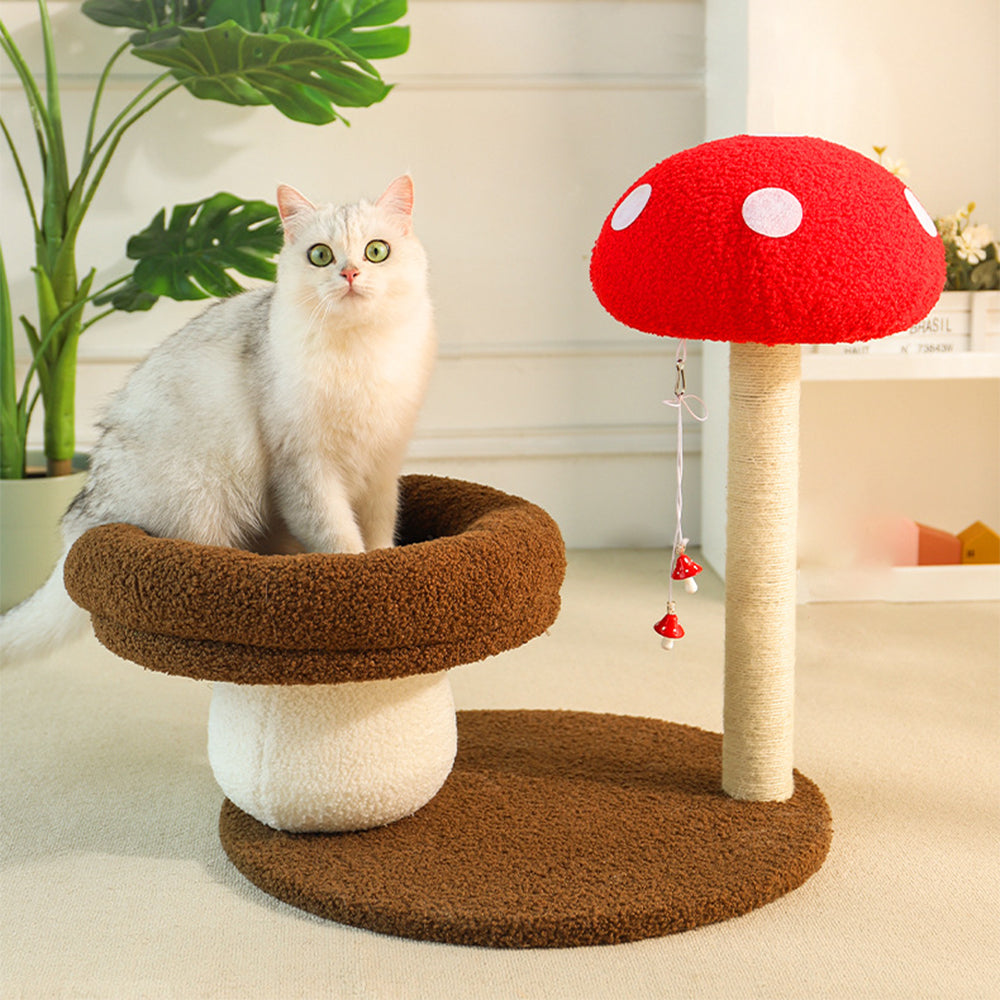 Mushroom-Shaped Cat Tree with Sisal Scratching Post & Cat Bed