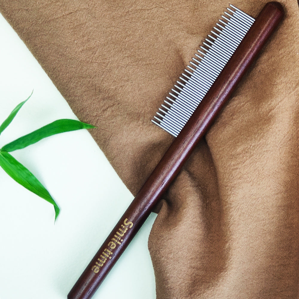 SMILE TIME Artisan Steel Solid Wood Pet Comb 21.5cm