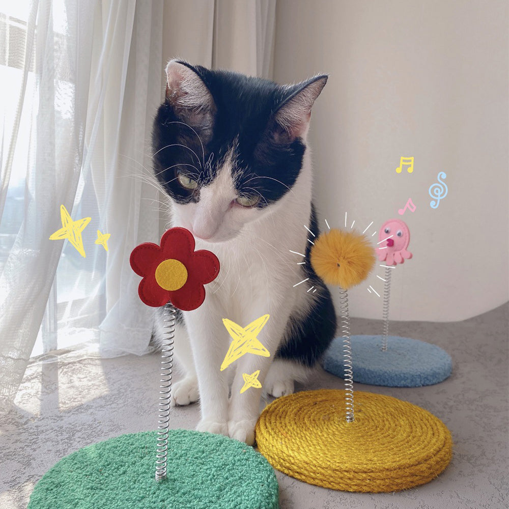 Spring Sword Sisal Ball Durable Cat Scratching Board - Yellow
