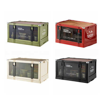 Foldable Camping Storage Box with Wooden Lid – Stackable Car Boot Organiser