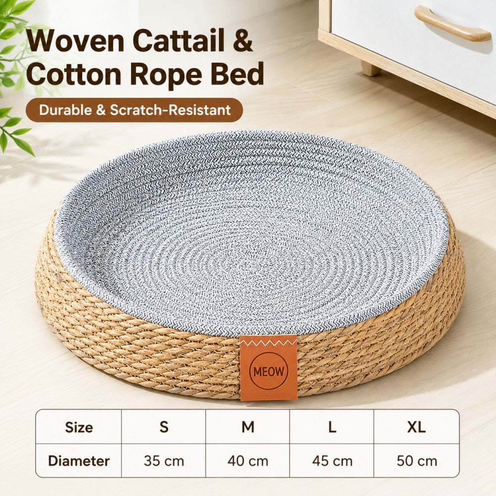 Woven Straw Cat Bed with Removable Mat – All Season