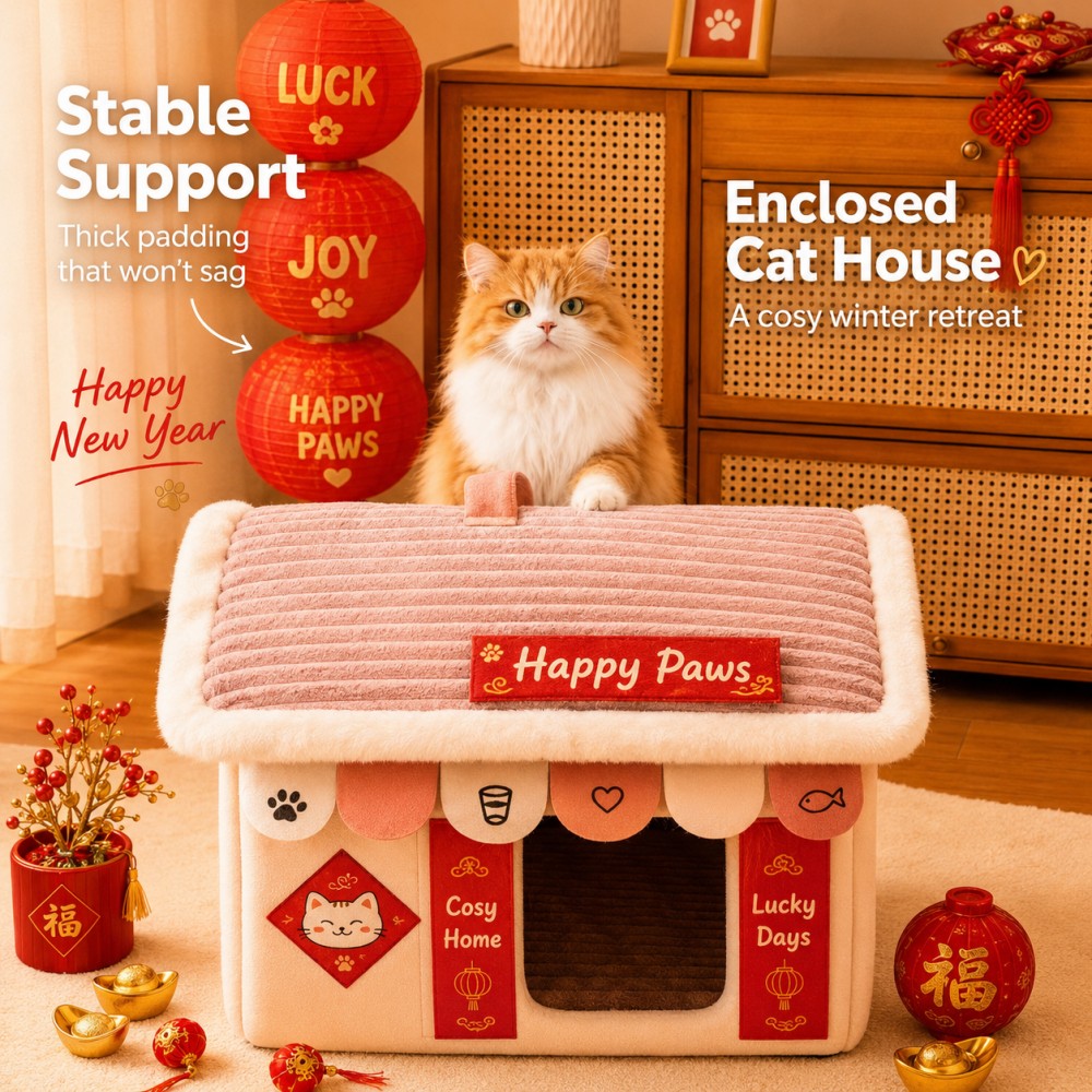 Enclosed Plush Tent Cat Bed Cozy Winter House