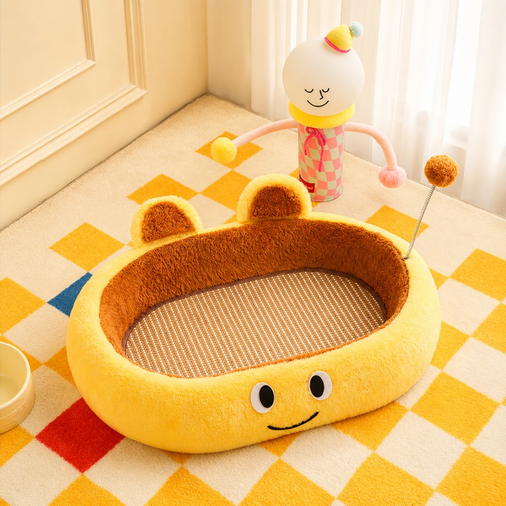 Plush Cat Scratcher Bed Cozy Soft-Yellow Plush