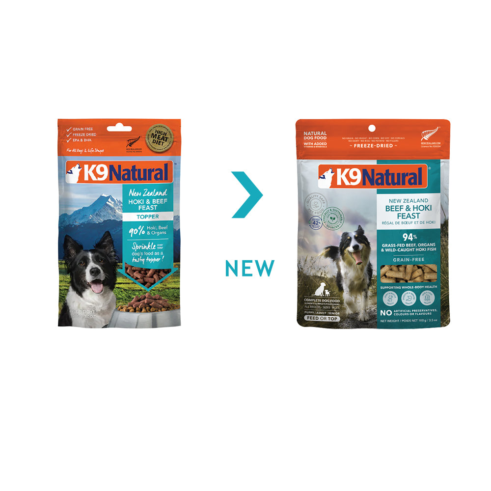K9 Natural Freeze Dried Hoki & Beef Feast Topper 100g