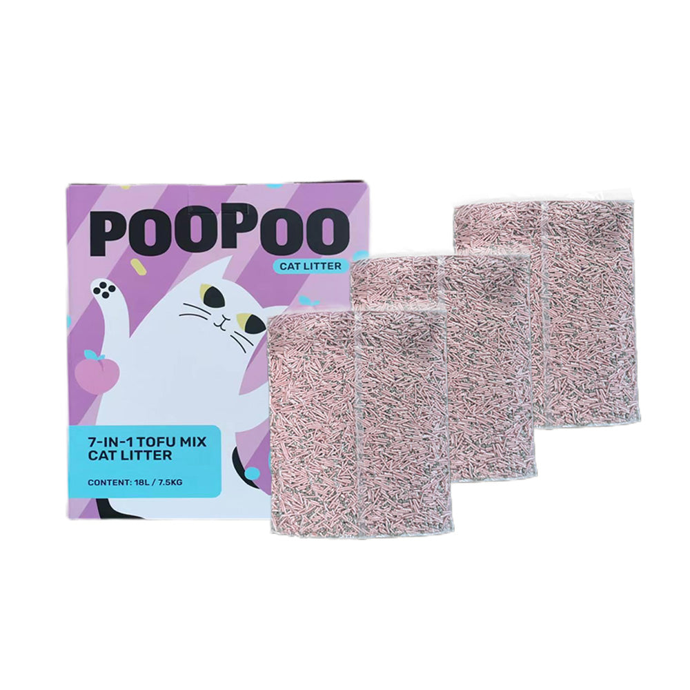 POOPOO 7 IN 1 Tofu Mix Cat Litter - Peach 18L/7.5kg