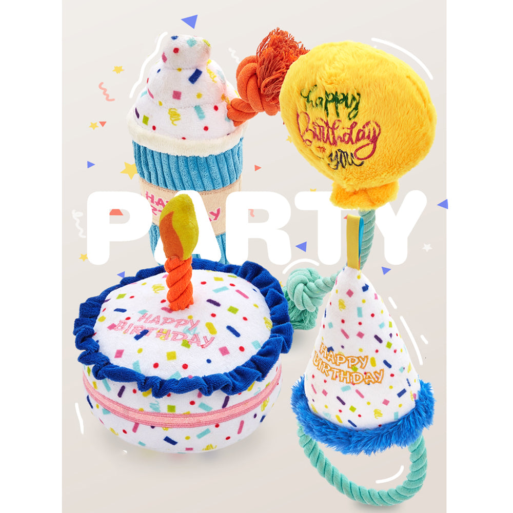 FOFOS Birthday Hat Plush Squeaky Dog Toy
