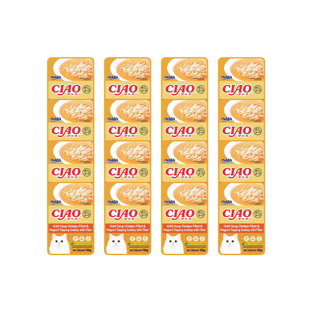 CIAO Chicken Fillet, Maguro Topping and Scallop in Fiber Soup Wet Cat Treats 40g (pouch)