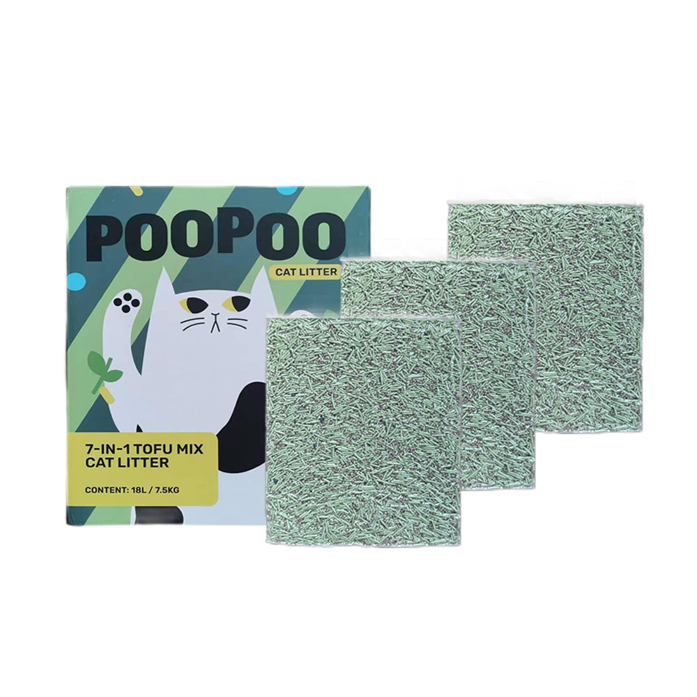 POOPOO 7 IN 1 Tofu Mix Cat Litter - Green Tea 18L/7.5kg