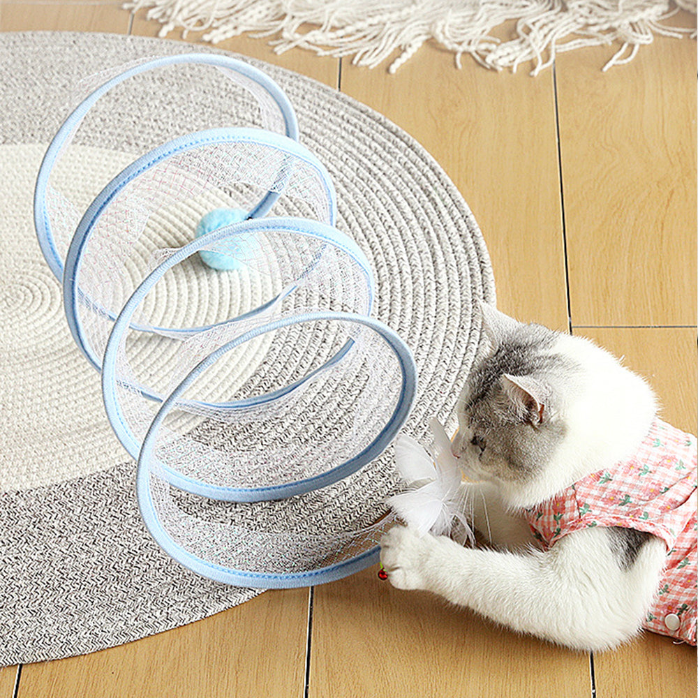 Blue Ball S-Shaped Collapsible Cat Tunnel Toy