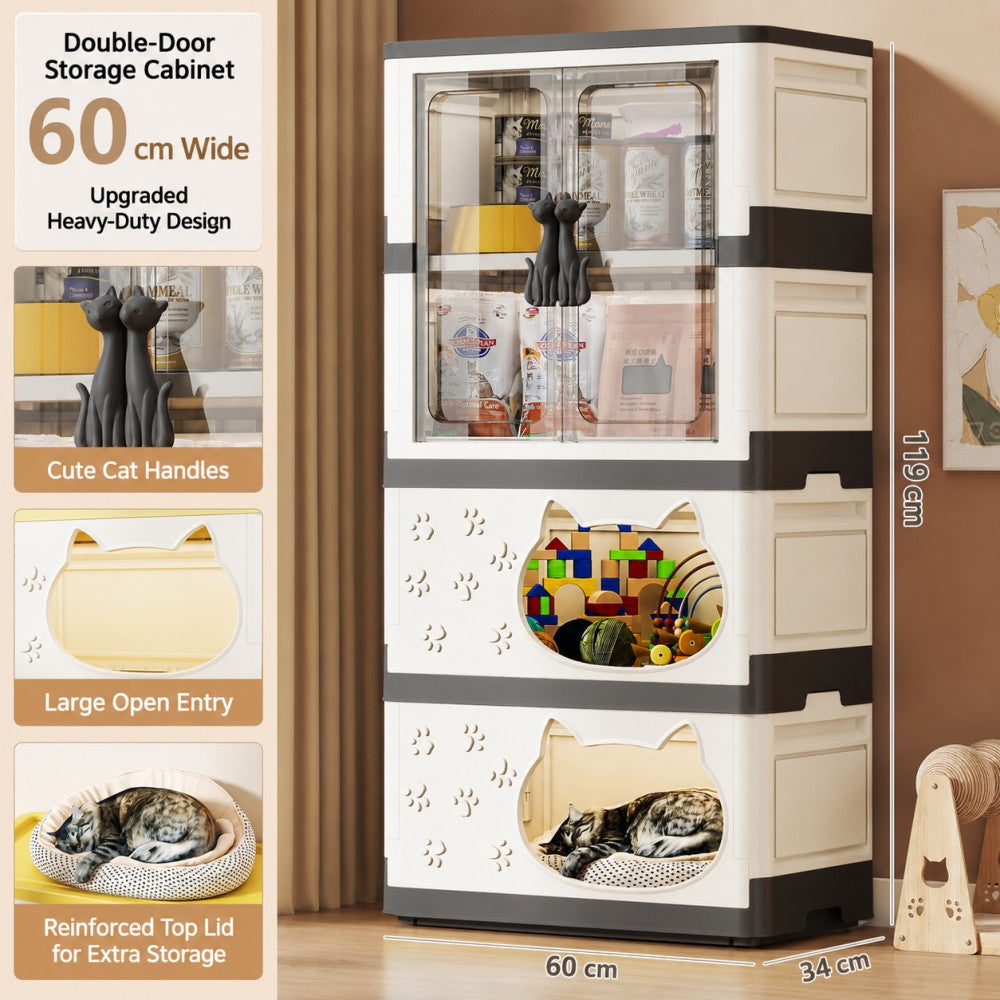Two-Level Cat Condo with Built-In Storage Cabinet – Free-Access Design