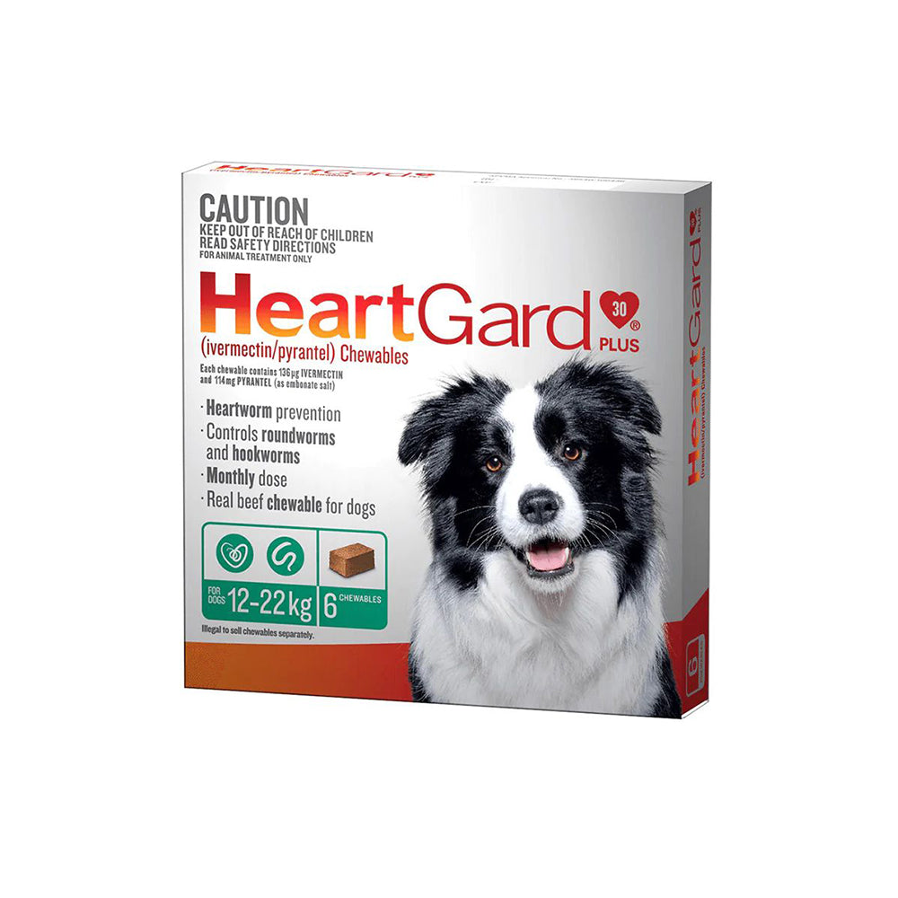 HEARTGARD Plus Green Dewormer Dog Chewables for Medium Dogs (12-22kg) 6pcks
