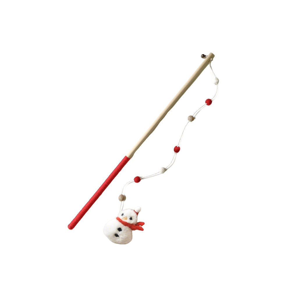 Christmas Cat Teaser Wand with Bell - Interactive Long Rod Toy
