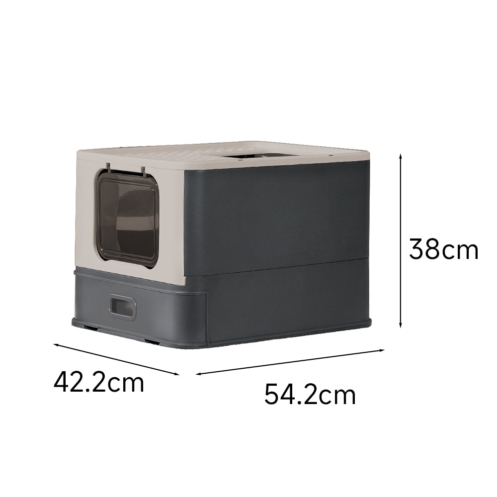 PAKEWAY Foldable Enclosed Cat Litter Box with Stainless Steel Tray 54.2x42.2x38cm
