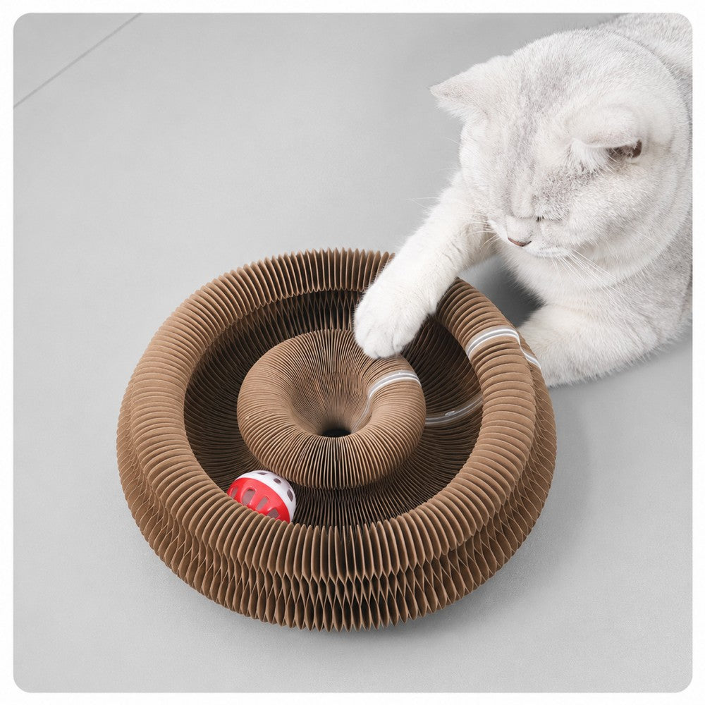 Foldable Accordion Cat Scratcher – Magnetic Corrugated Cardboard Toy