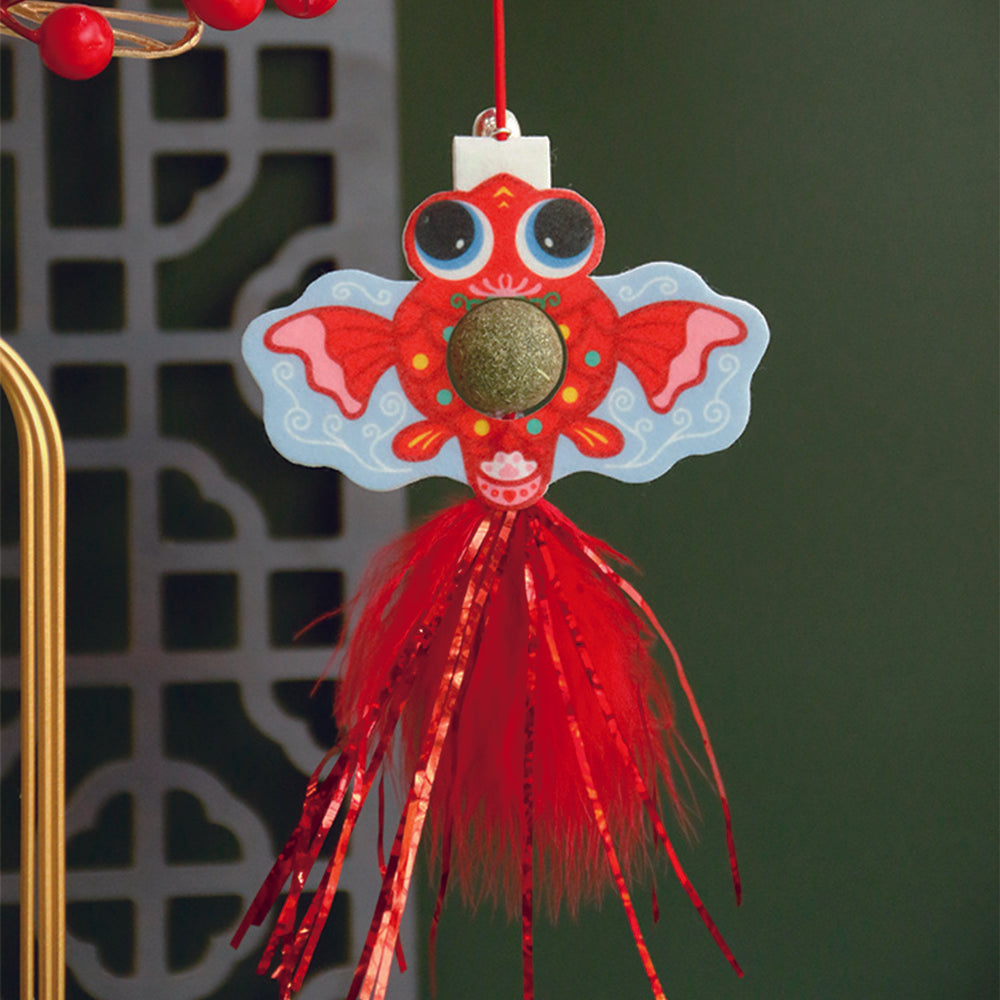 New Year Koi Carp Hanging Door With Elastic Swing & Catnip Ball Cat Toy