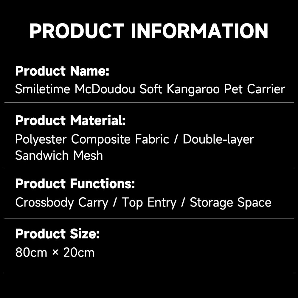 SMILE TIME Pet Carrier Sling Front Carry Crossbody Bag 80x29cm