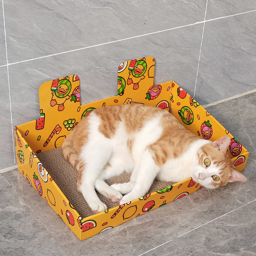 ZODIAC Yellow Cartoon Fruit Box Corrugated Cardboard Cat Scratcher 51x31x25.5cm