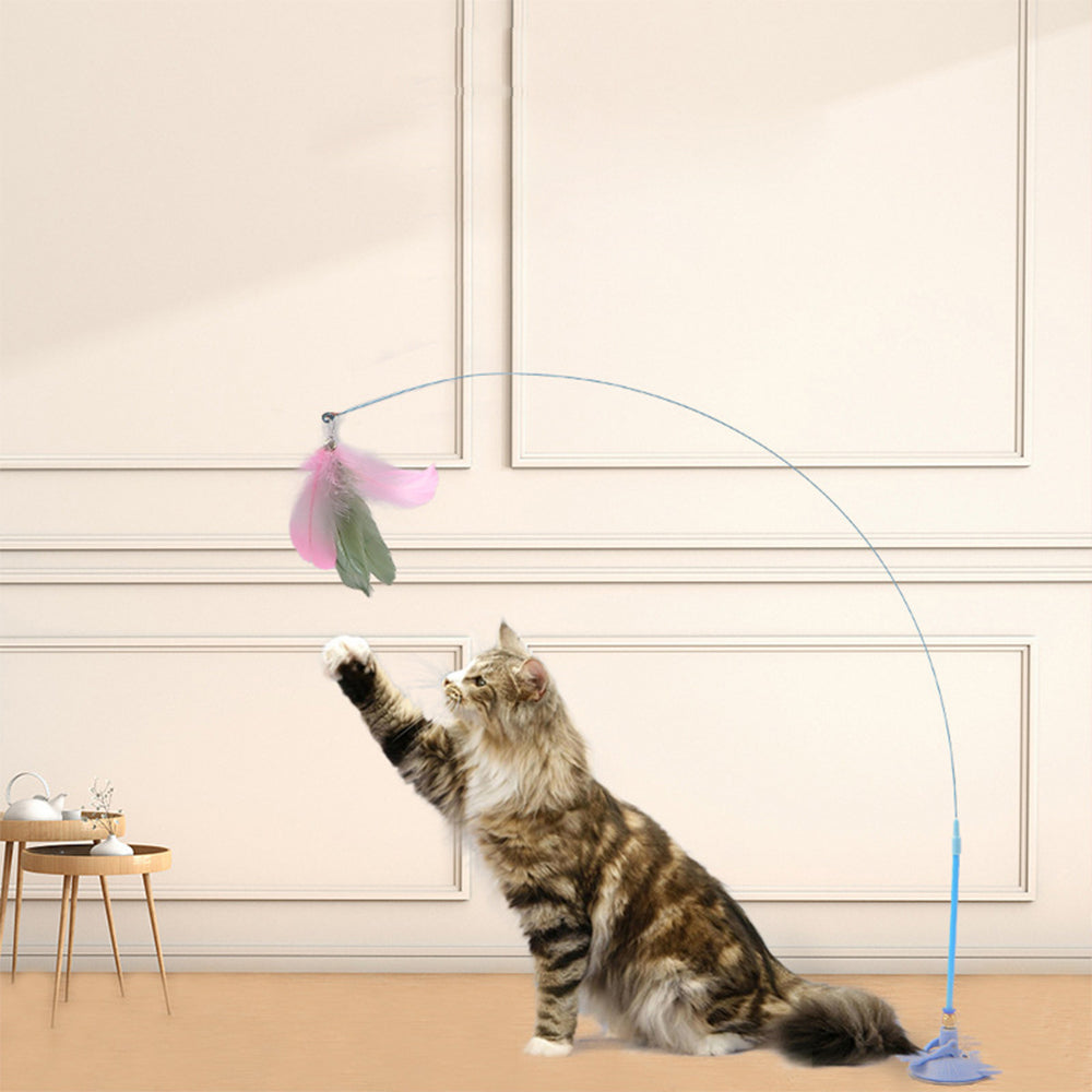 Green Cat Teaser Bouncy Wire Toy Feather With Powerful Scution Cup