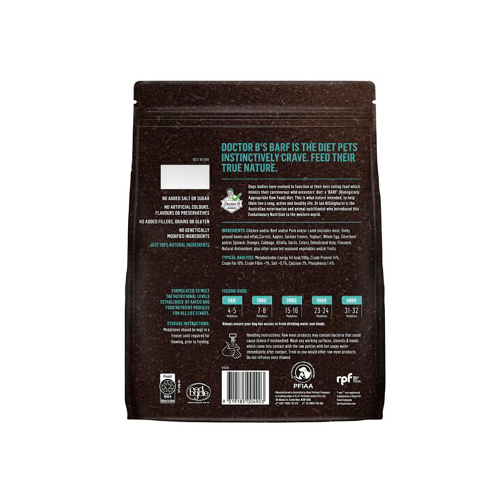 Doctor B's BARF Medallions Combo Recipe Frozen Raw Dog Food 20 x 50g