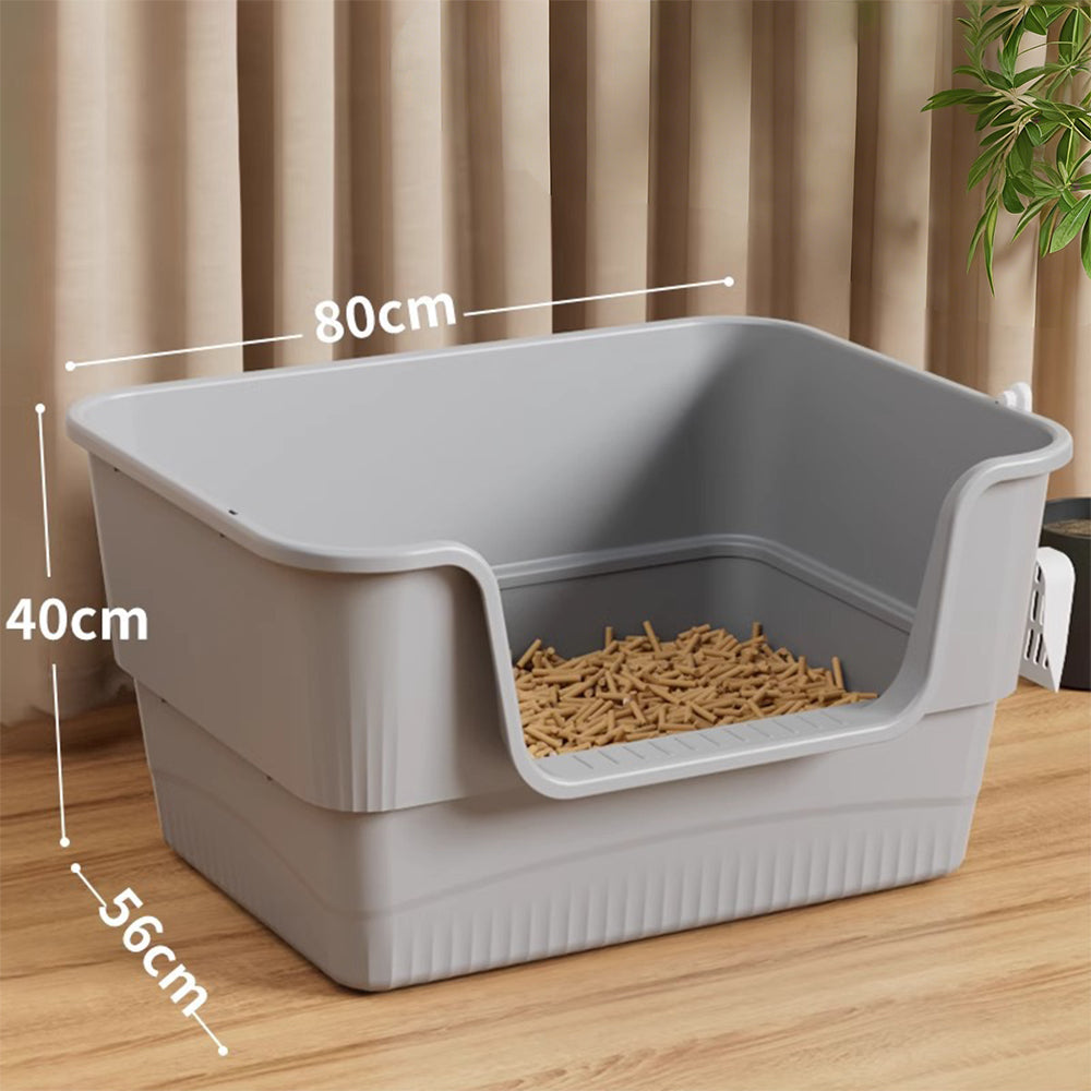 Extra Large Cat Litter Box - High-Sided Open Design - 80x56x40cm