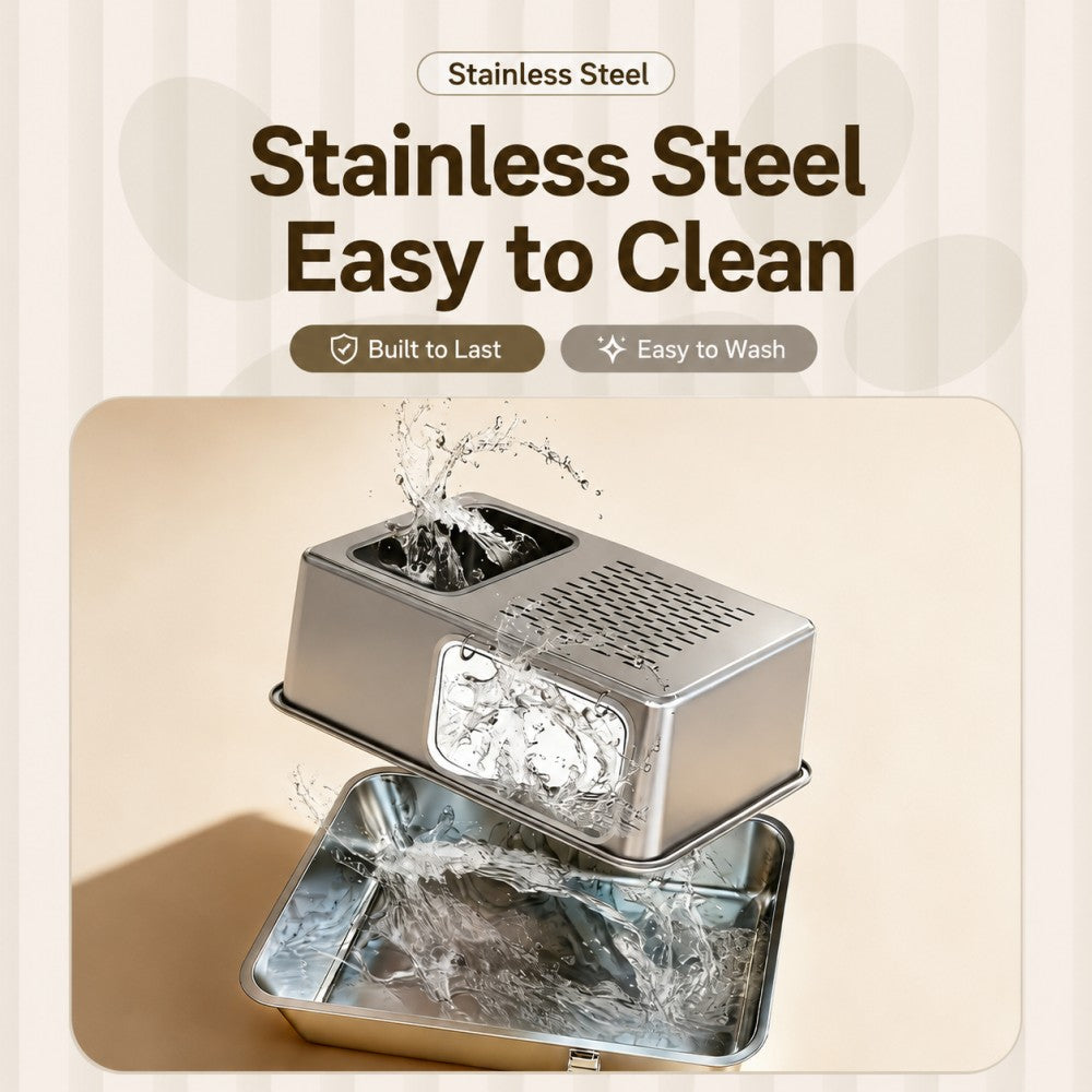 Extra Large Stainless Steel Cat Litter Box – Fully Enclosed Side Entry Design