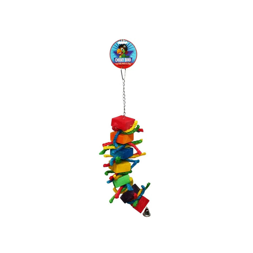 CHEEKY BIRD Block & Rope With Bell Medium Bird Toy