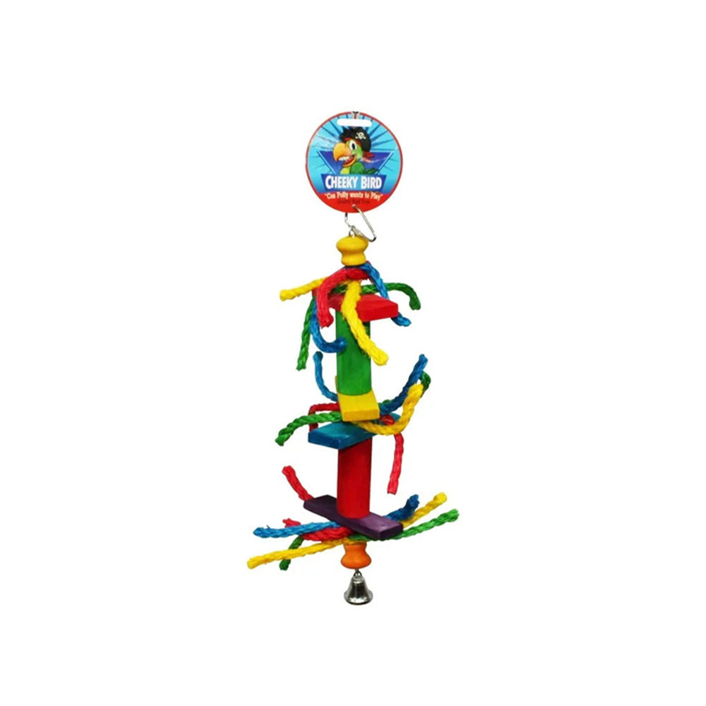 CHEEKY BIRD Long Cylinder & Rope With Bell Bird Toy