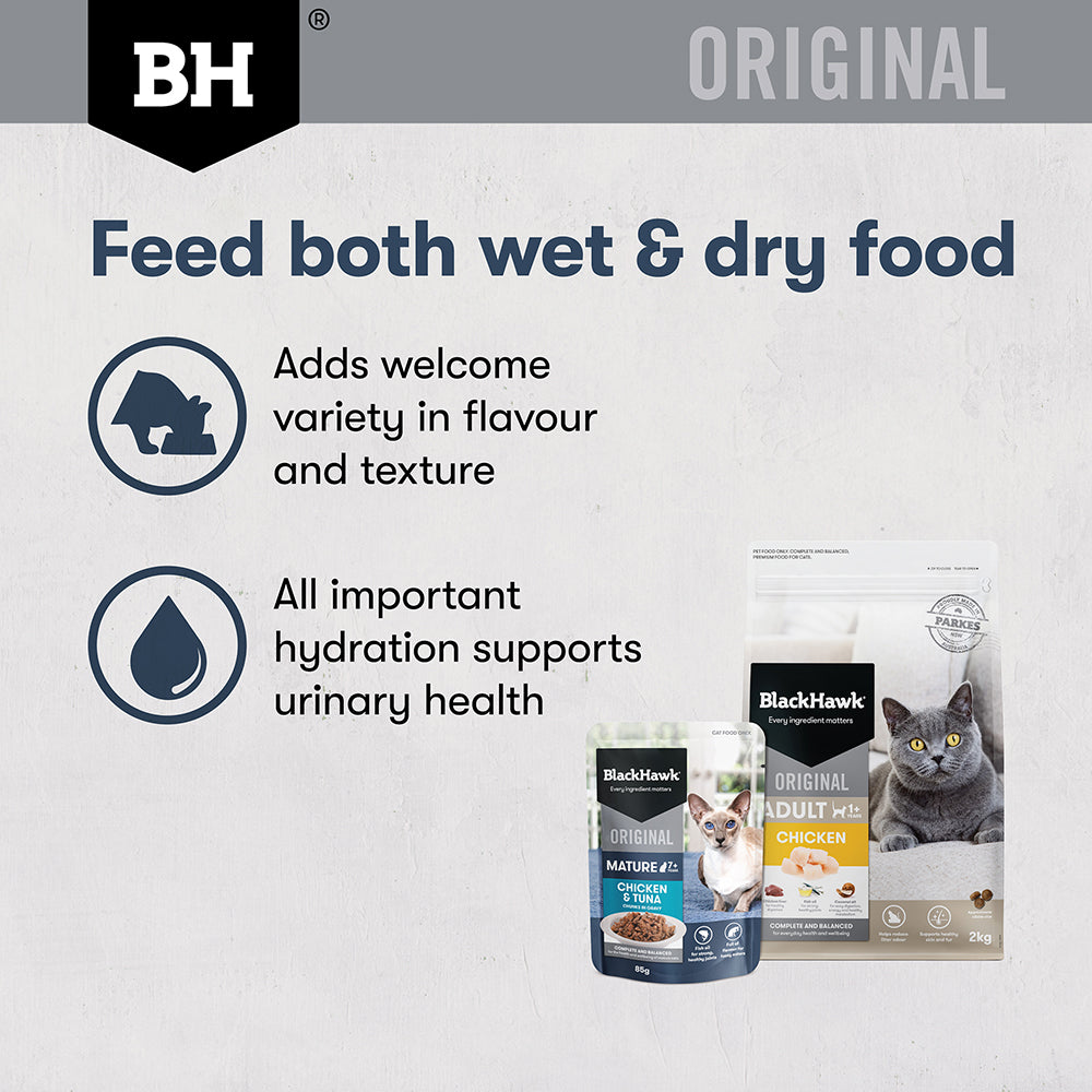 BLACK HAWK Original Chicken & Tuna in Gravy Mature 7+ Wet Cat Food 85g x 12