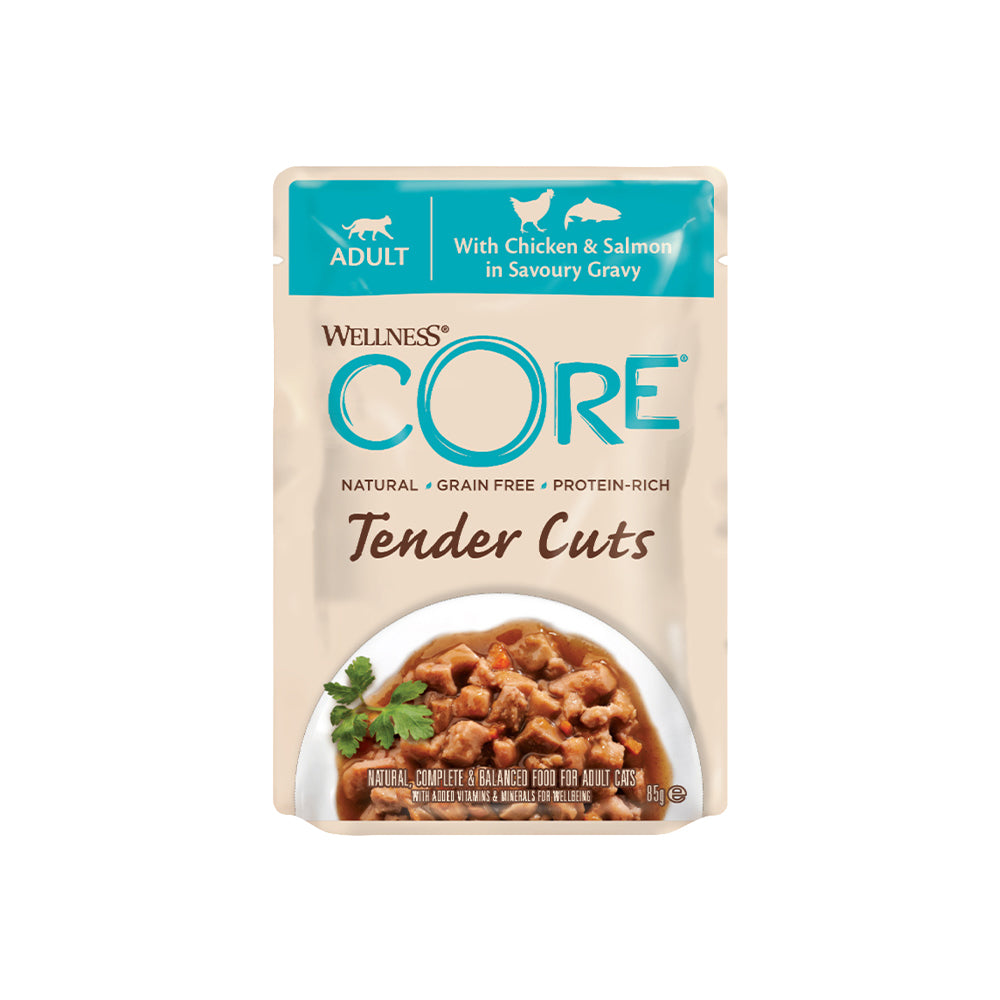 WELLNESS Core Tender Cuts With Chicken & Salmon in Savoury Gravy Wet Cat Food 85g x 8