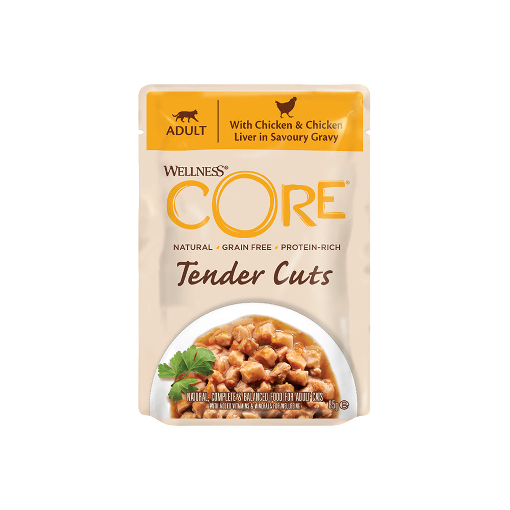 WELLNESS Core Tender Cuts With Chicken & Chicken Liver in Savoury Gravy Wet Cat Food 85g x 8