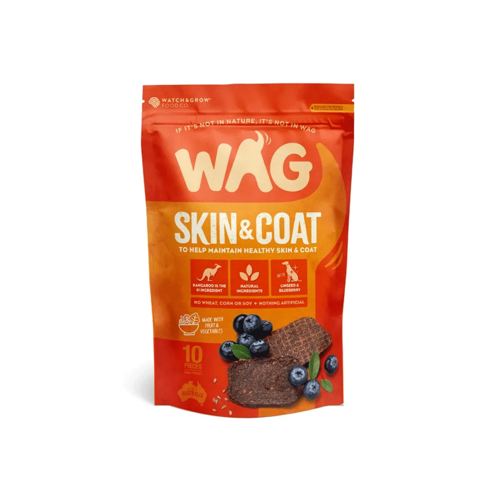 WAG Kangaroo Jerky Skin & Coat Dog Treats10pc β Front white-background product packshot