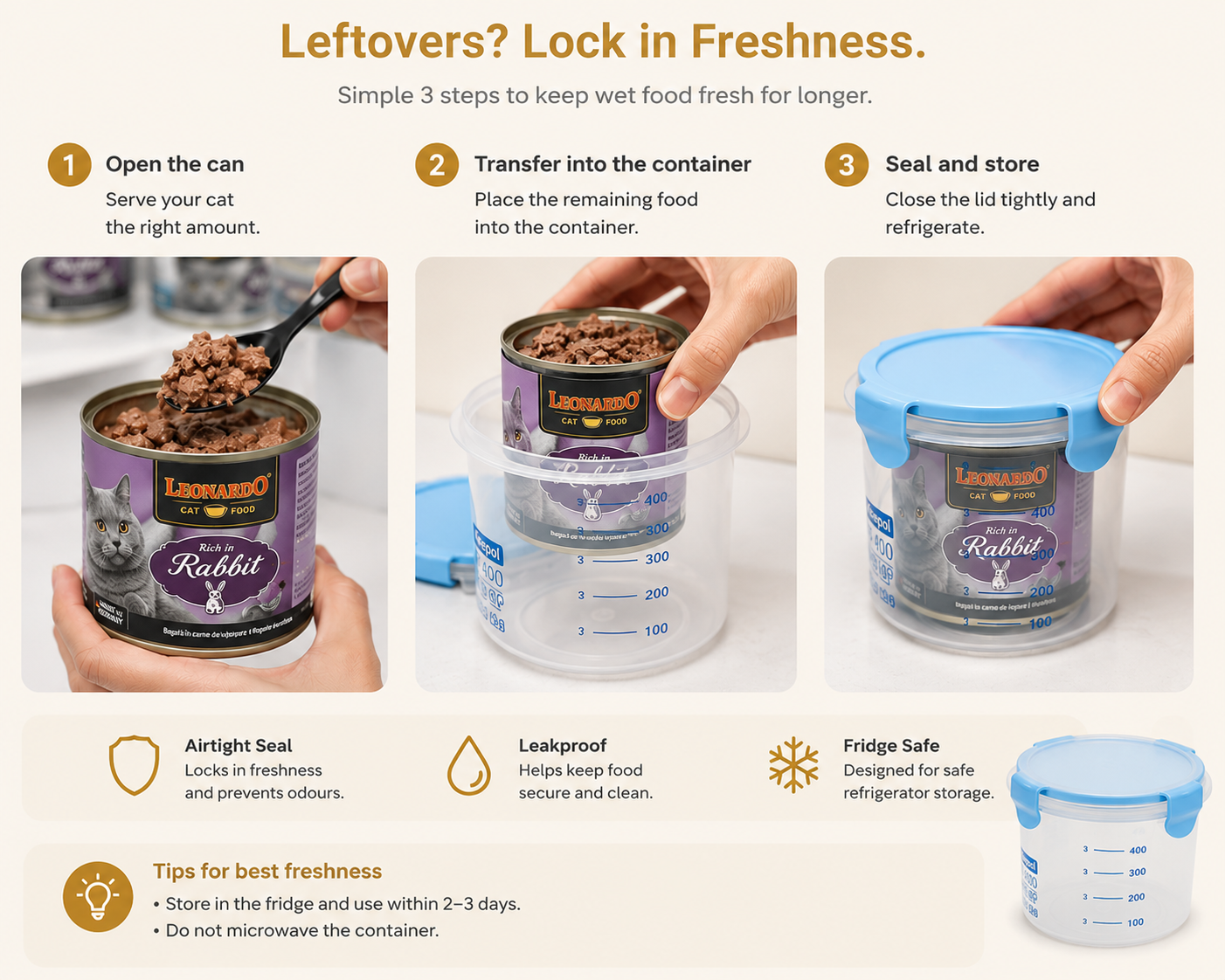 Leftovers Lock in Freshness - 3 Steps to keep wet food fresh