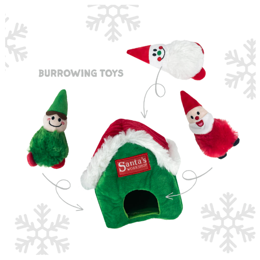 RUFF PLAY Christmas Burrowing Santa House Dog Toy