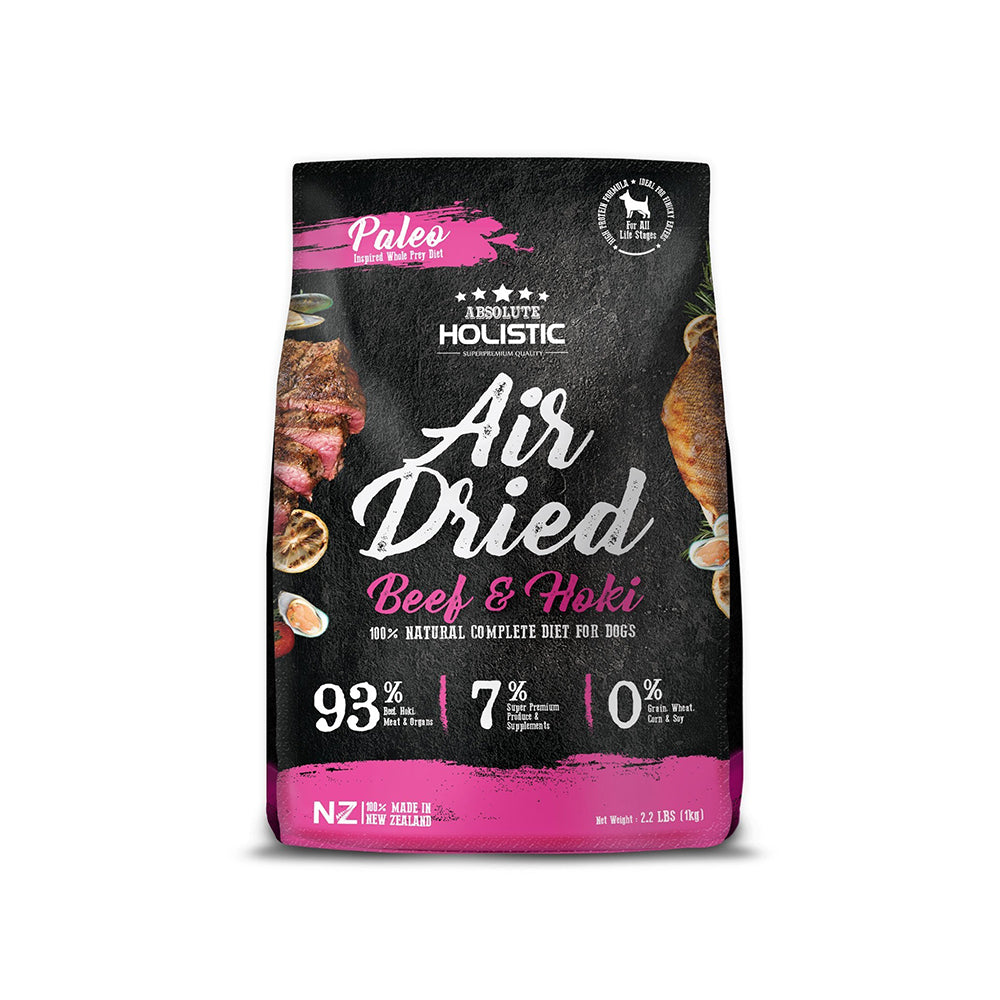 Absolute Holistic Air Dried Beef Hoki 1kg Dog Food Petso AU