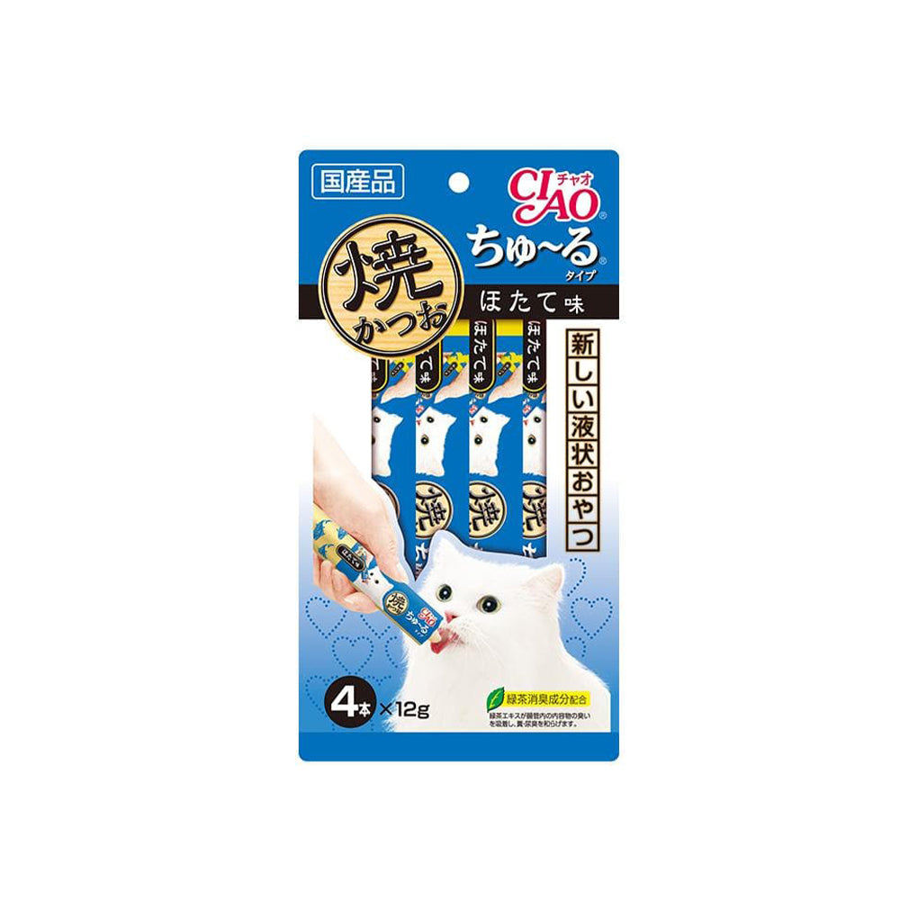 CIAO Grilled Tuna Churu Puree in Scallop Flavor Wet Cat Treats 4x12g