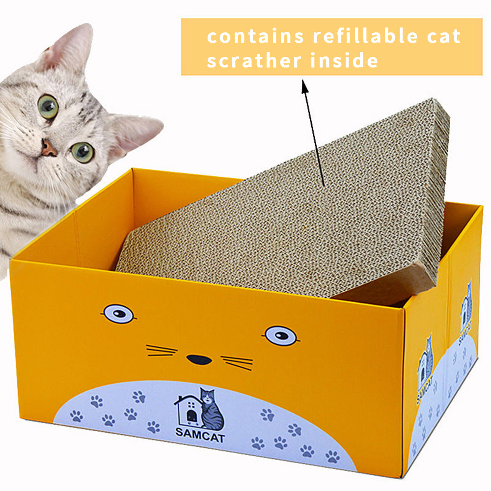 ZODIAC Yellow Box Corrugated Cardboard Cat Scratcher with Scratcher Refill Inside