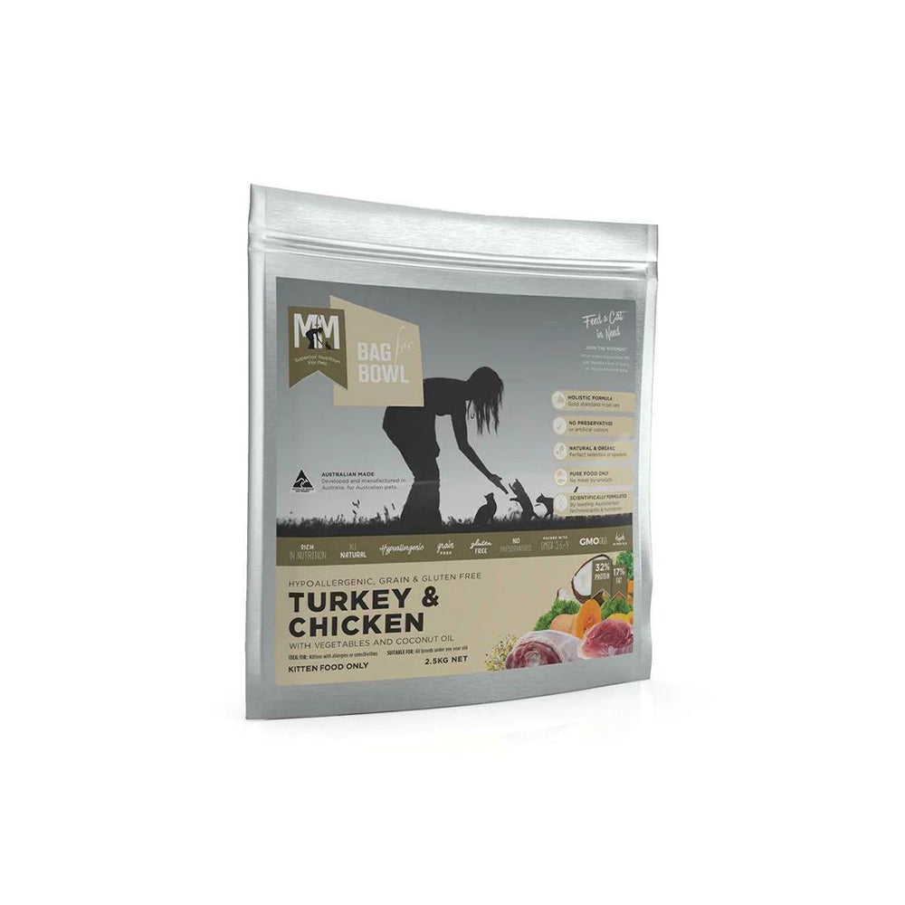 MEALS FOR MEOWS Chicken & Turkey Grain & Gluten Free Cat Food for Kittens 2.5kg (beige bag)