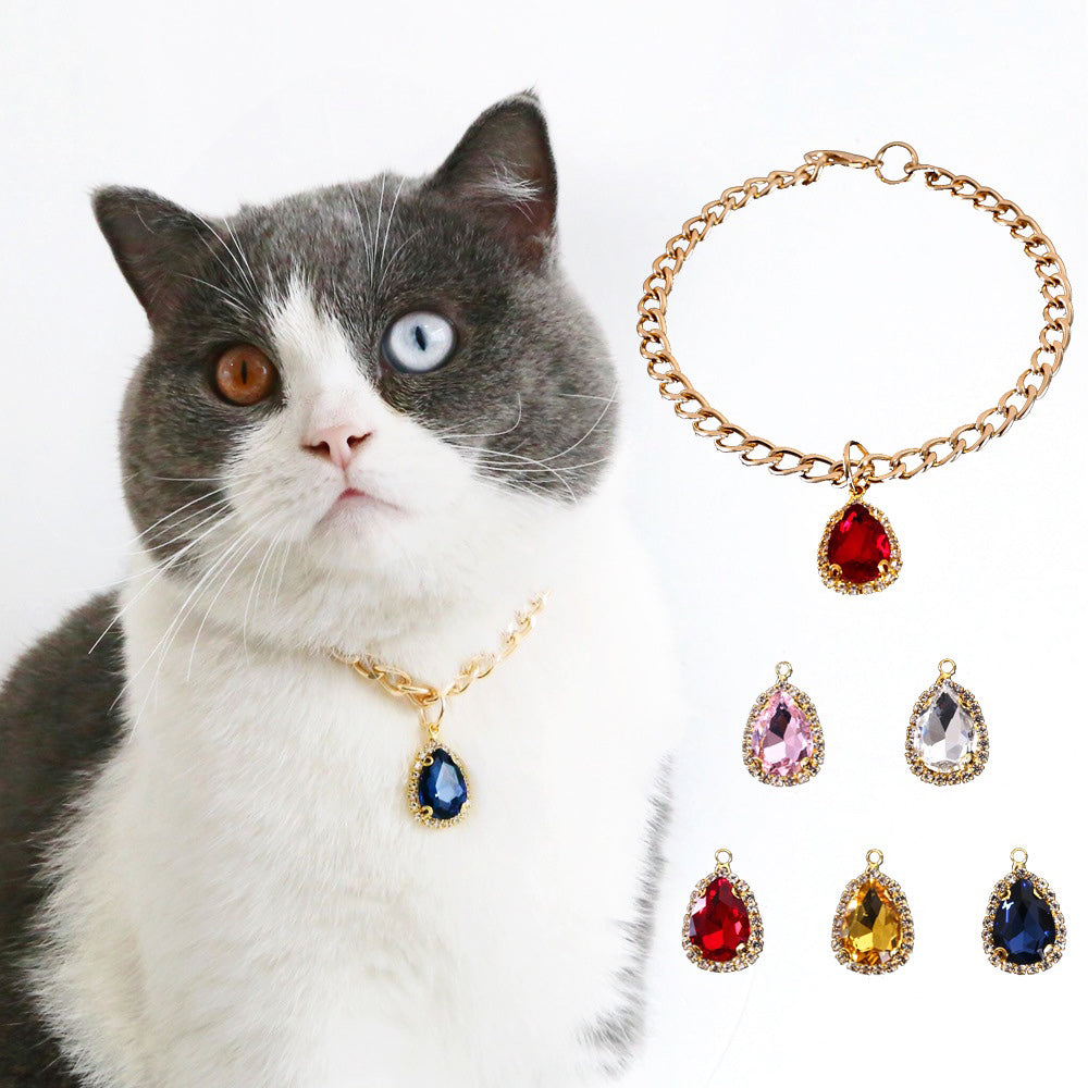 Crystal Diamond Pendant Pet Collar White Droplet M (20-30cm)