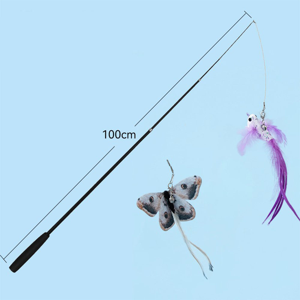Simulation Feather Steel Wire Cat Teaser Wand Grey Butterfly