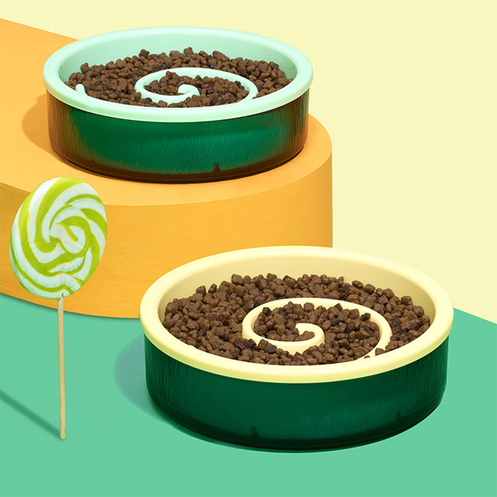 PAKEWAY Green Glass Slow-feed Bowl for Pets