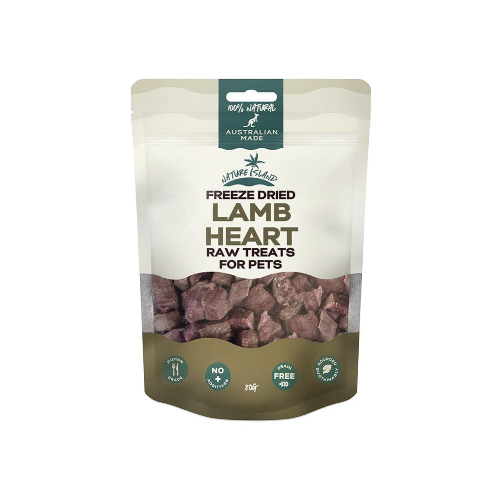 NATURE ISLAND Freeze Dried Lamb Heart Raw Pet Treats 80g