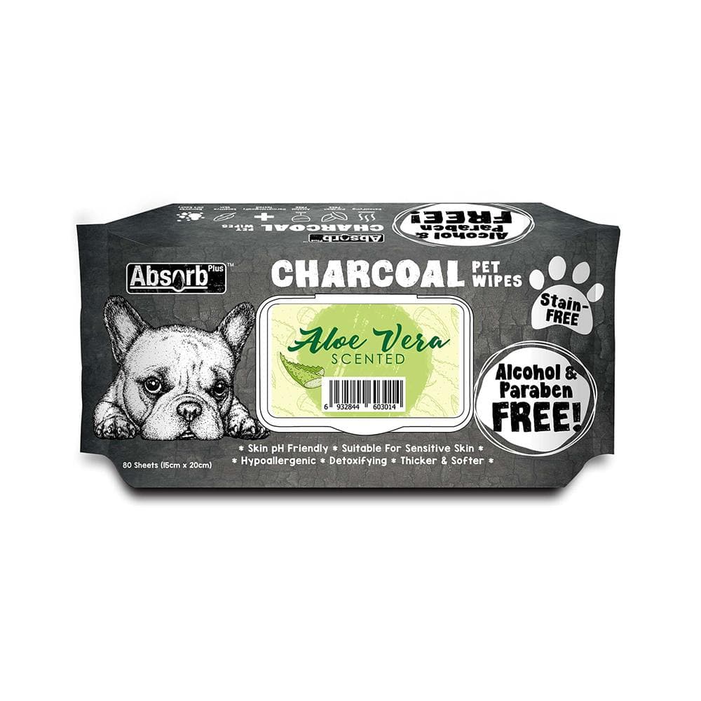 ABSORB PLUS Aloe Vera Charcoal Pet Wipes 80 Sheets 20x15cm