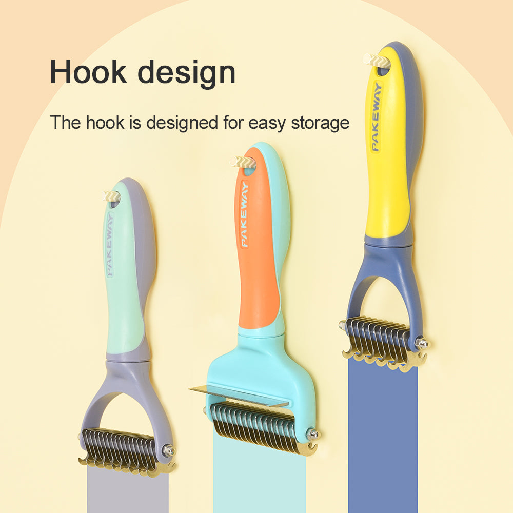 PAKEWAY Purple & Green T10 Pet Dematting Rake