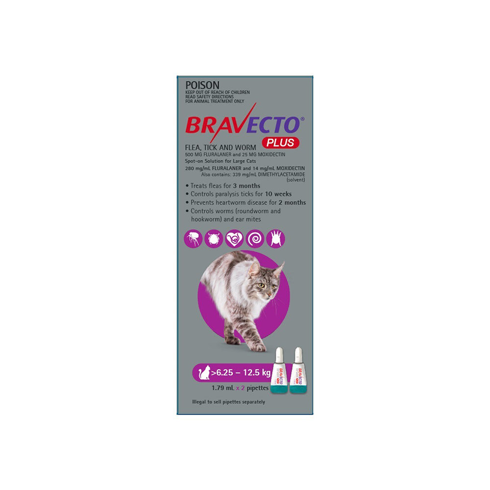 BRAVECTO Plus For Large Cats 6.25-12.5kg 2 pipettes