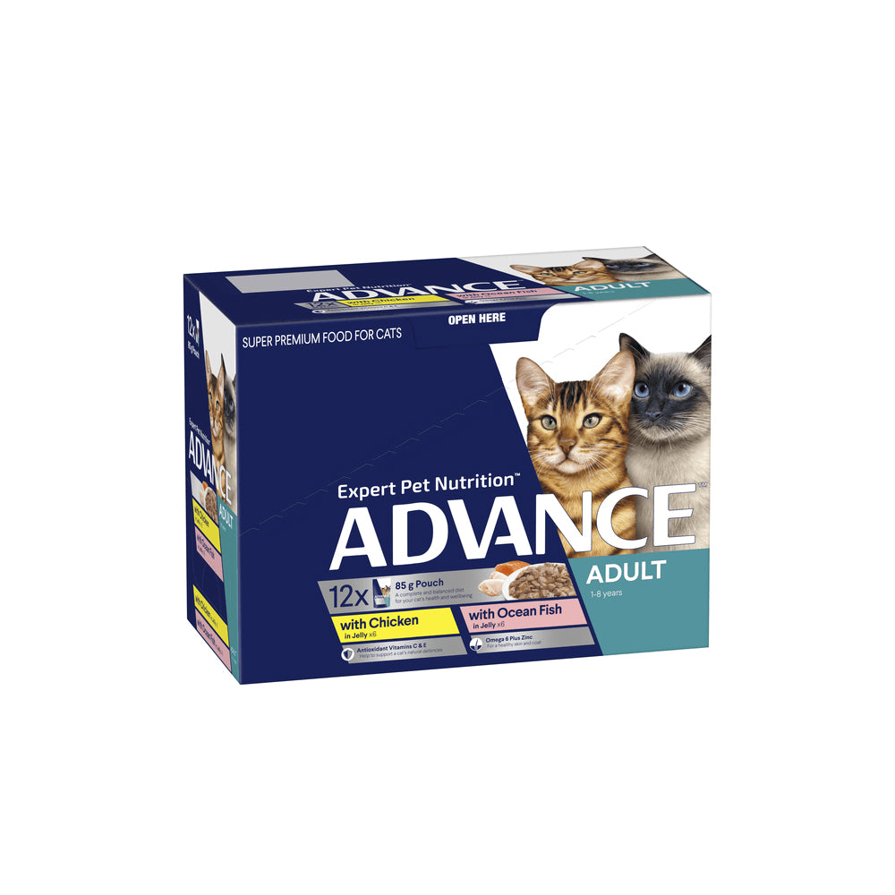 ADVANCE Ocean Fish and Chicken Jelly Mix Cat Food for Adult Cats 12x85g
