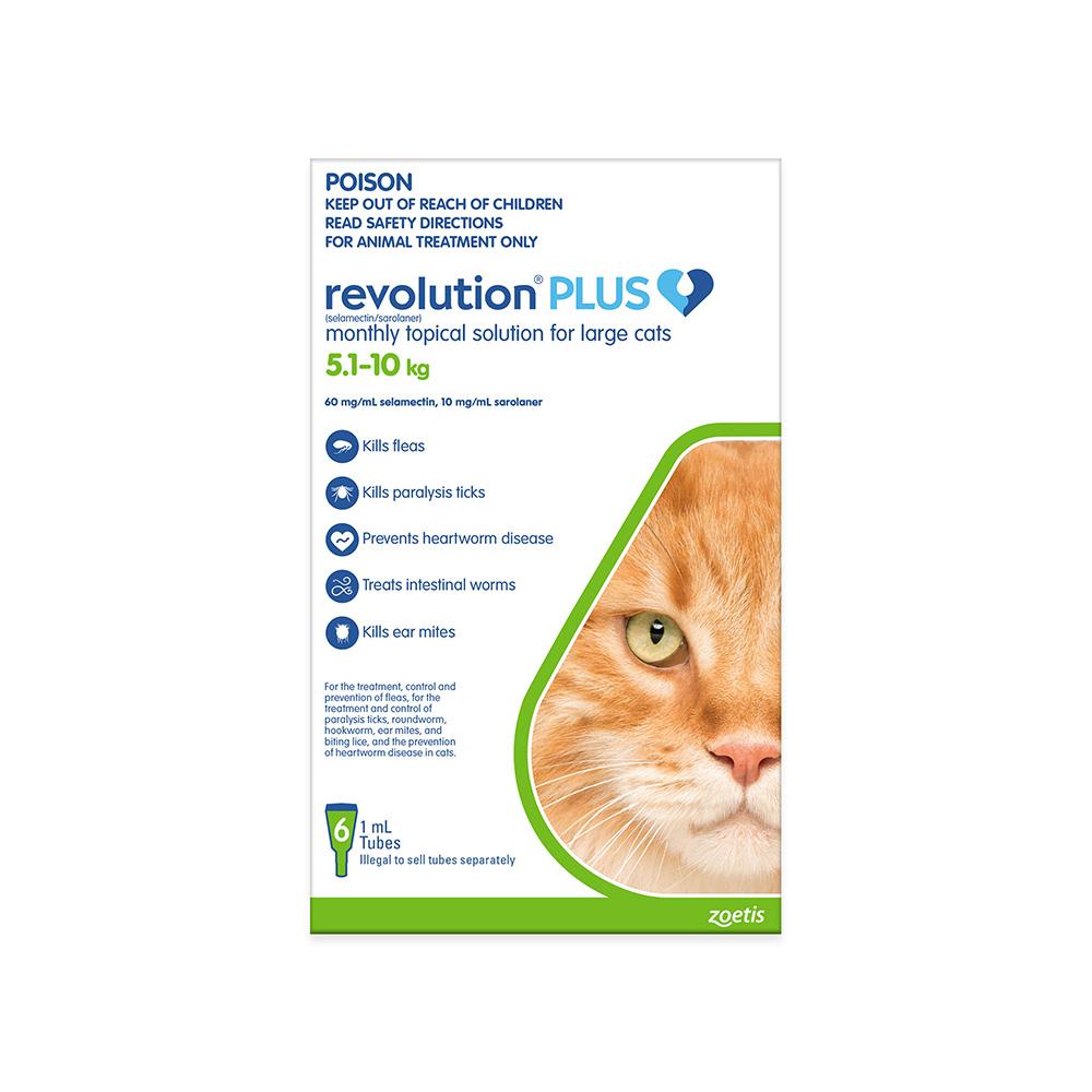 REVOLUTION Plus Cat Fleas & Ticks Management for Large Cats (5.1-10kg) 6 tubes