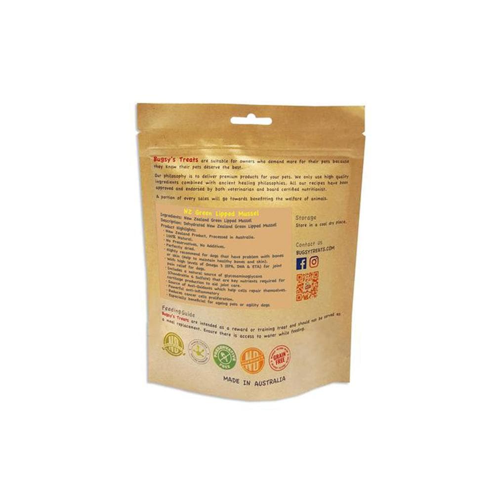BUGSY'S Dehydrated Green Lipped Mussel Dog Treats 100g